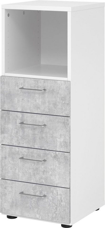 bümö Aktenschrank smart Schubladen Kombi - 4 Schübe Dekor: Weiß/Beton von bümö