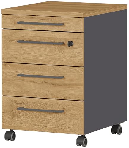 bümö Andratx Rollcontainer mit Schubladen, Container abschließbar aus Holz in Graphit-Eiche - Rollwagen für's Büro als Schreibtisch Unterschrank, Bürocontainer od. Schreibtischcontainer bümö Andratx Rollcontainer mit Schubladen, Container abschließbar aus Holz in Graphit-Eiche - Rollwagen für's Büro als Schreibtisch Unterschrank, Bürocontainer od. Schreibtischcontainer von bümö