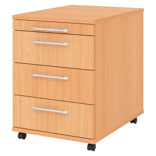 bümö Basic Rollcontainer mit Schubladen, Container aus Holz in Buche - Rollwagen für's Büro als Schreibtisch Unterschrank, Bürocontainer od. Schreibtischcontainer mit Relinggriffe bümö Basic Rollcontainer mit Schubladen, Container aus Holz in Buche - Rollwagen für's Büro als Schreibtisch Unterschrank, Bürocontainer od. Schreibtischcontainer mit Relinggriffe von bümö