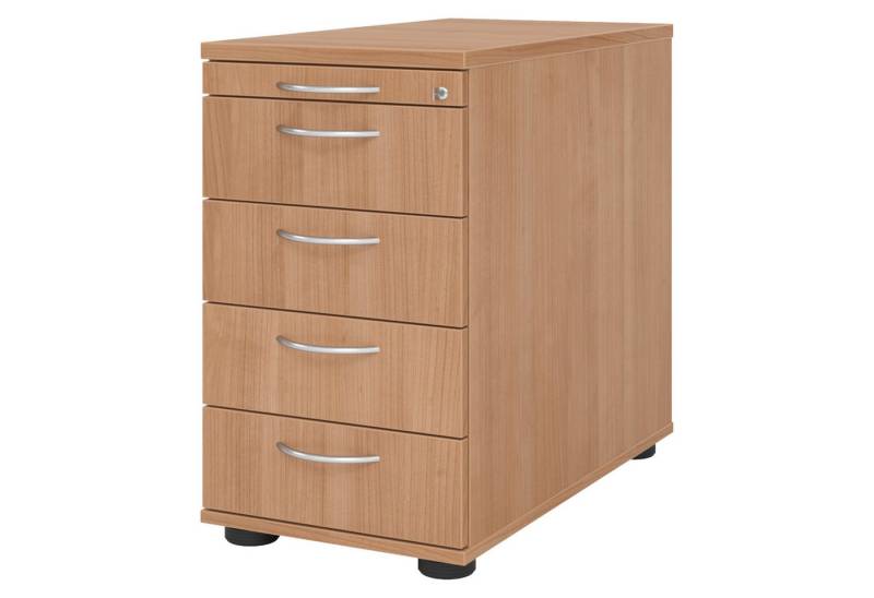 bümö Container office Standcontainer - mit 4 Schubladen Dekor: Nussbaum mit Bogengriff (Metall) von bümö