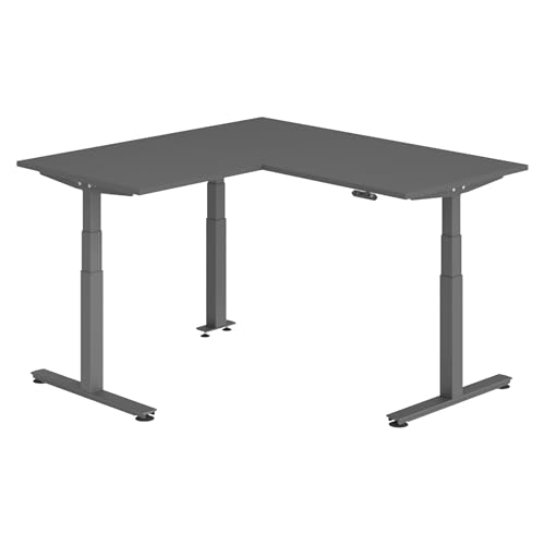 bümö Eckschreibtisch elektrisch höhenverstellbar L-Form: 160 x 160 cm in Graphit, Gestell Graphit - Stehschreibtisch mit Memory-Steuerung, elektrischer XXL Schreibtisch für die Ecke von bümö