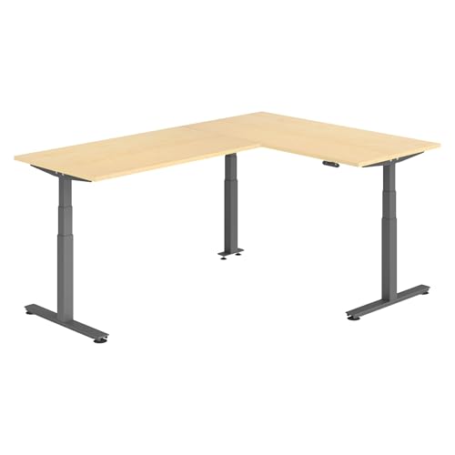 bümö Eckschreibtisch elektrisch höhenverstellbar L-Form: 160 x 240 cm in Ahorn, Gestell Graphit - Stehschreibtisch mit Memory-Steuerung, elektrischer XXL Schreibtisch für die Ecke von bümö