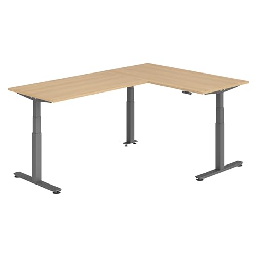 bümö Eckschreibtisch elektrisch höhenverstellbar L-Form: 160 x 240 cm in Eiche, Gestell Graphit - Stehschreibtisch mit Memory-Steuerung, elektrischer XXL Schreibtisch für die Ecke von bümö