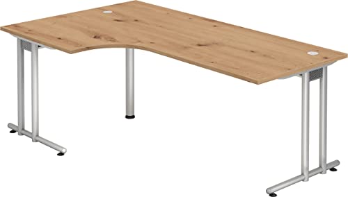 bümö Eckschreibtisch groß, N-Serie 200x120 cm, Tischplatte aus Holz in Asteiche, Gestell aus Metall - Schreibtisch L Form, großer Tisch für's Büro, Computertisch, Bürotisch von bümö
