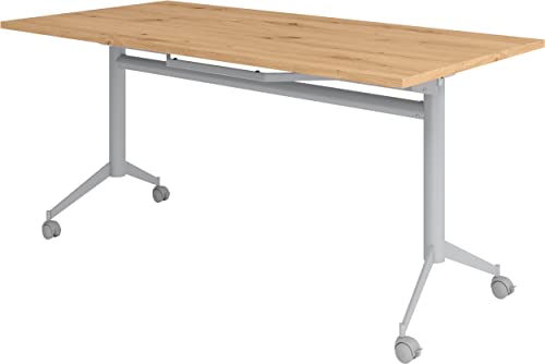 bümö Klapptisch Asteiche 160 x 80 cm klappbar & fahrbar, klappbarer Schreibtisch auf Rollen, Klappschreibtisch, Tisch klappbar, Klappbarer Tisch, Klapptisch Holz-Platte, Gestell stabil aus Metall von bümö