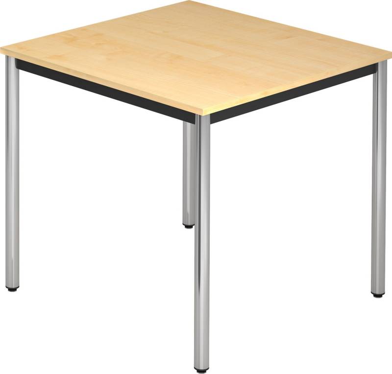 bümö Konferenztisch Besprechungstisch Serie-D - Arbeitshöhe: 72 cm, Quadrat: 80x80 cm - Dekor: Ahorn - Gestell: Rundrohr verchromt von bümö