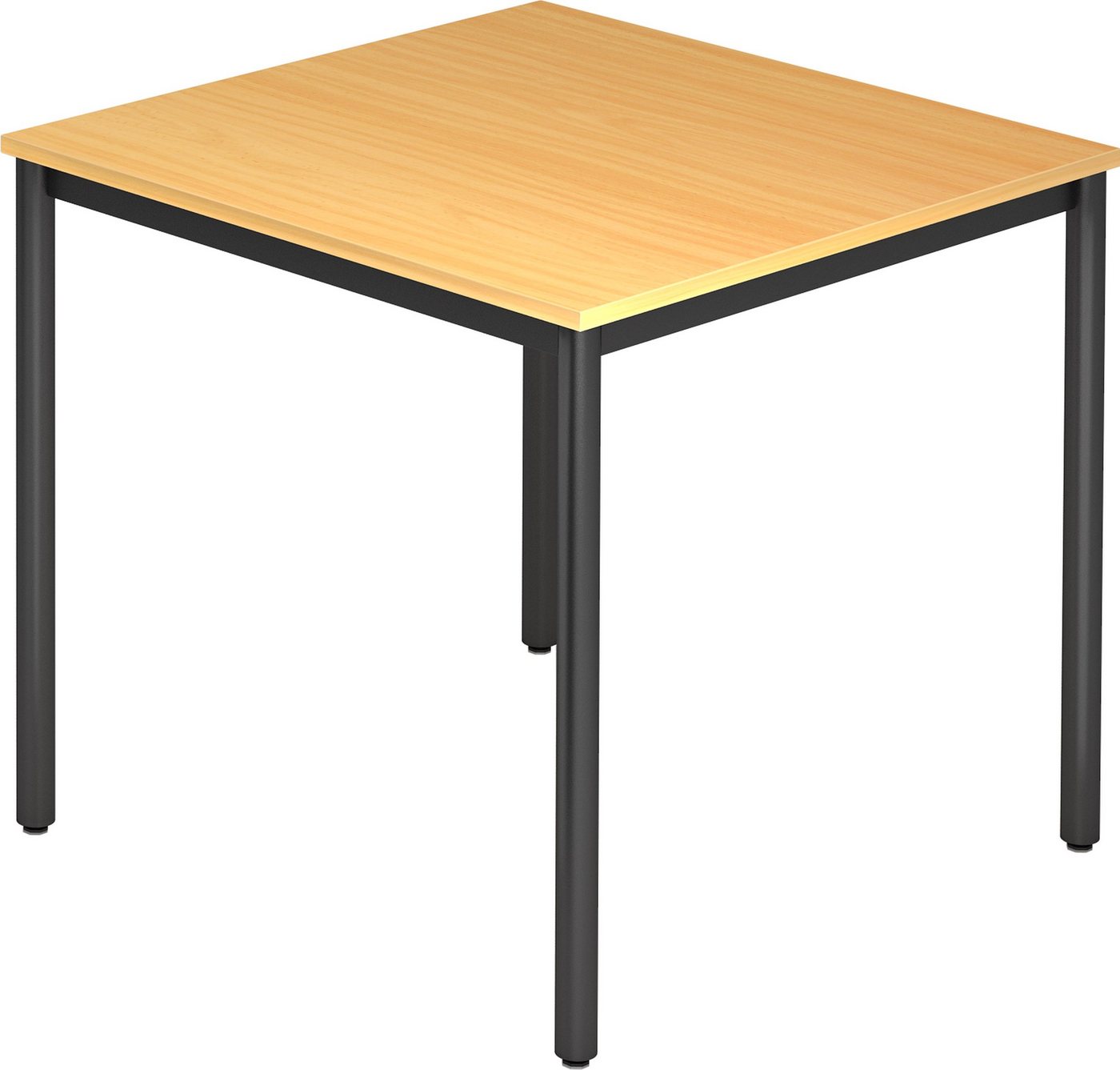 bümö Konferenztisch Besprechungstisch Serie-D - Arbeitshöhe: 72 cm, Quadrat: 80x80 cm - Dekor: Buche - Gestell: Rundrohr schwarz von bümö