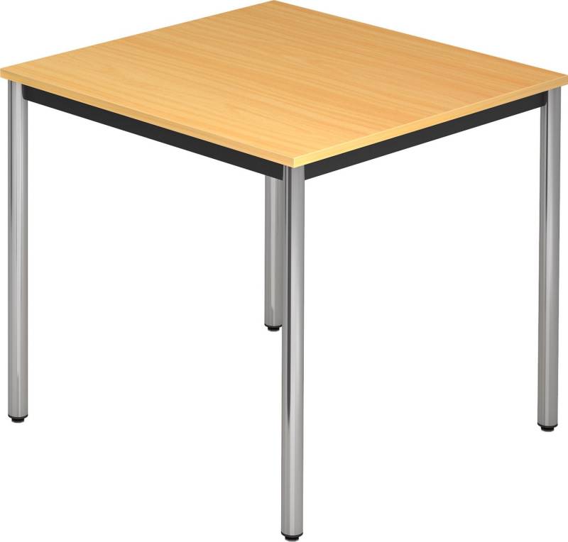 bümö Konferenztisch Besprechungstisch Serie-D - Arbeitshöhe: 72 cm, Quadrat: 80x80 cm - Dekor: Buche - Gestell: Rundrohr verchromt von bümö