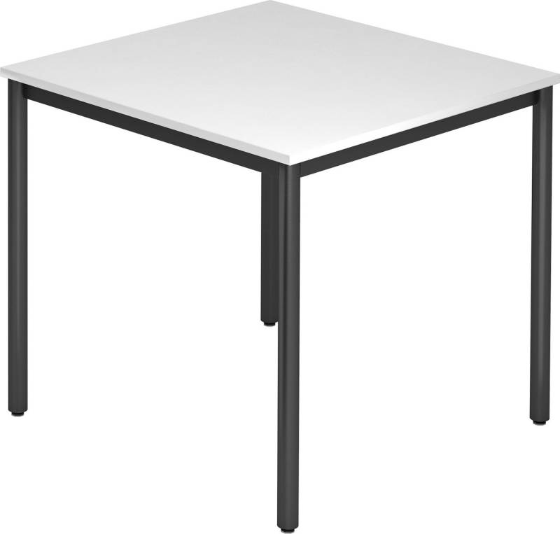 bümö Konferenztisch Besprechungstisch Serie-D - Arbeitshöhe: 72 cm, Quadrat: 80x80 cm - Dekor: Weiß - Gestell: Rundrohr schwarz von bümö