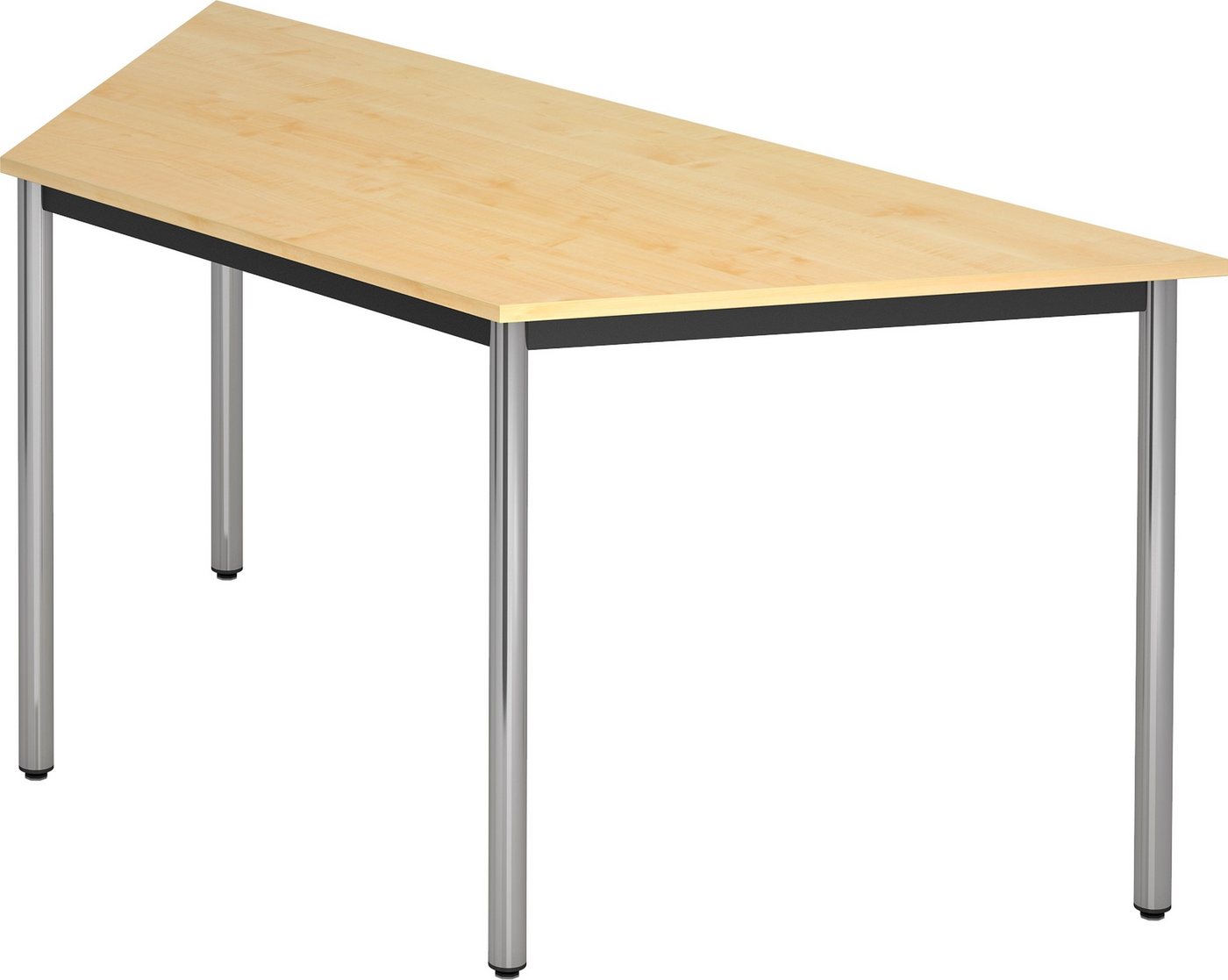 bümö Konferenztisch Besprechungstisch Serie-D - Arbeitshöhe: 72 cm, Trapez: 160x69 cm - Dekor: Ahorn - Gestell: Rundrohr verchromt von bümö