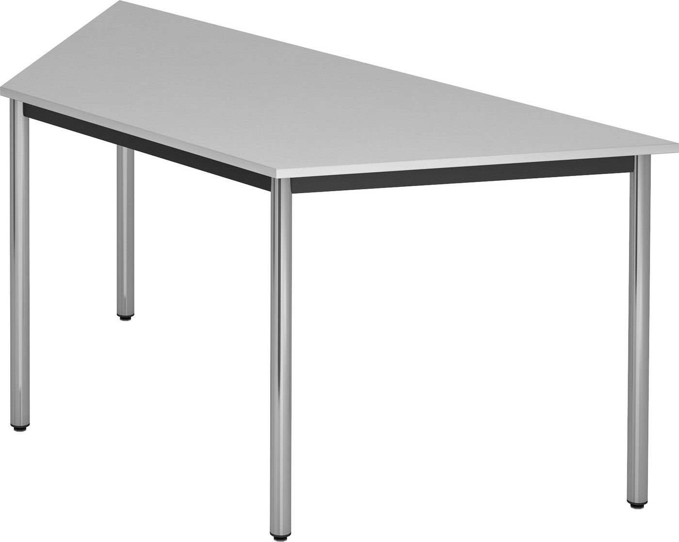 bümö Konferenztisch Besprechungstisch Serie-D - Arbeitshöhe: 72 cm, Trapez: 160x69 cm - Dekor: Grau - Gestell: Rundrohr verchromt von bümö