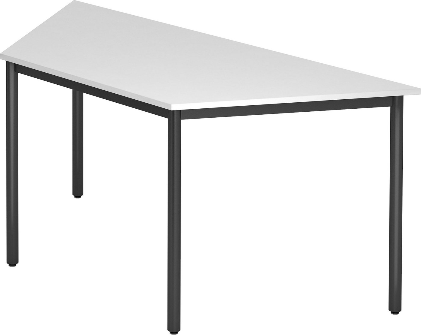 bümö Konferenztisch Besprechungstisch Serie-D - Arbeitshöhe: 72 cm, Trapez: 160x69 cm - Dekor: Weiß - Gestell: Rundrohr schwarz von bümö