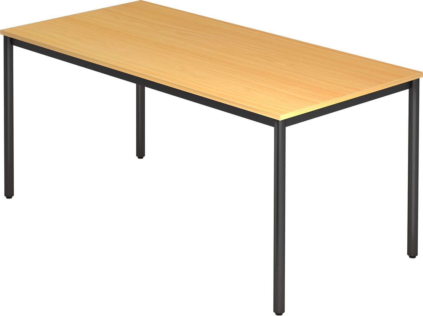 bümö Konferenztisch Besprechungstisch Serie-D - Arbeitshöhe:, Rechteck: 160x80 cm - Dekor: Buche - Gestell: Rundrohr schwarz von bümö