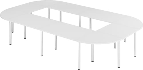 bümö Konferenztisch O-Form 400x240 cm großer Besprechungstisch in weiß, Besprechungstisch mit Chromfüßen, Meetingtisch für 14 Personen, Tisch für Besprechungsraum & Meeting von bümö