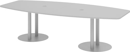 bümö Konferenztisch oval 280x130 cm großer Besprechungstisch in grau, Besprechungstisch mit Säule in Silber, Meetingtisch für 10 Personen, XXL-Tisch für Besprechungsraum & Meeting von bümö