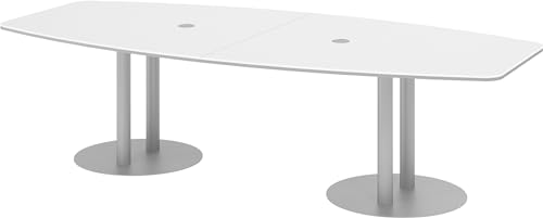 bümö Konferenztisch oval 280x130 cm großer Besprechungstisch in weiß, Besprechungstisch mit Säule in Silber, Meetingtisch für 10 Personen, XXL-Tisch für Besprechungsraum & Meeting von bümö