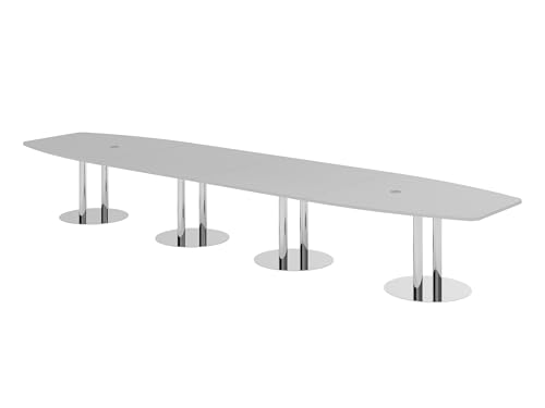 bümö Konferenztisch oval 520x130 cm großer Besprechungstisch in grau, Besprechungstisch mit Chromsäulen, Meetingtisch für 18 Personen, XXL-Tisch für Besprechungsraum & Meeting von bümö