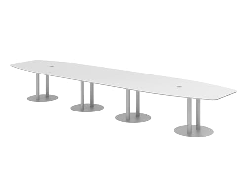 bümö Konferenztisch oval 520x130 cm großer Besprechungstisch in weiß, Besprechungstisch mit Säulen in Silber, Meetingtisch für 18 Personen, XXL-Tisch für Besprechungsraum & Meeting von bümö