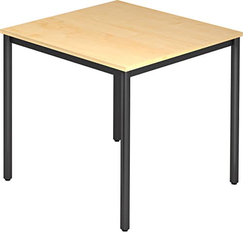 bümö Multifunktionstisch Ahorn, Tisch 80 x 80 cm, Tischfuß rund in schwarz - einfacher Tisch klein, Besprechungstisch System D-Serie, Konferenztisch, Meetingtisch, Mehrzwecktisch, Pausentisch von bümö