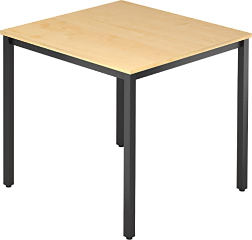 bümö Multifunktionstisch Ahorn, Tisch 80 x 80 cm, Tischfuß vierkant in schwarz - einfacher Tisch klein, Besprechungstisch System D-Serie, Konferenztisch, Meetingtisch, Mehrzwecktisch, Pausentisch von bümö
