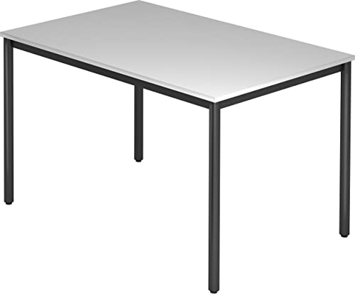 bümö Multifunktionstisch grau, Tisch 120 x 80 cm, Tischfuß rund in schwarz - einfacher Tisch klein, Besprechungstisch System D-Serie, Konferenztisch, Meetingtisch, Mehrzwecktisch, Pausentisch von bümö