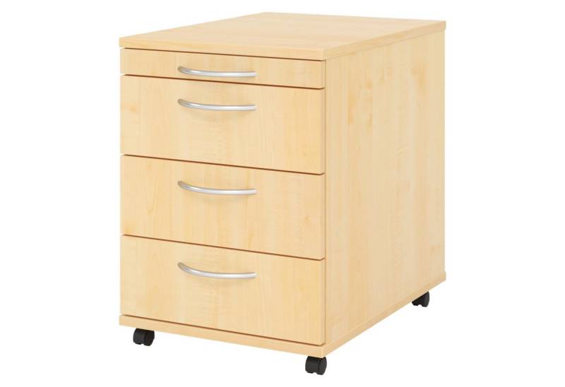 bümö Rollcontainer basic Bürocontainer - mit 3 Schubladen, Dekor: Ahorn mit Bogengriff (Kunststoff) von bümö