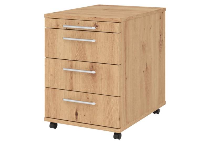 bümö Rollcontainer basic Bürocontainer - mit 3 Schubladen, Dekor: Asteiche mit Relinggriff (Kunststoff) von bümö
