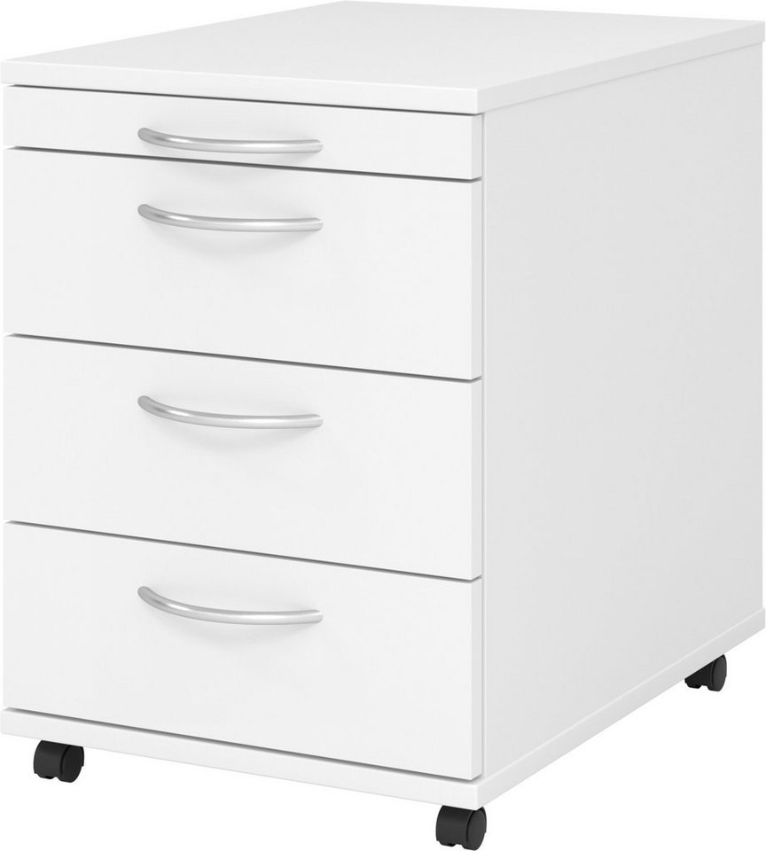 bümö Rollcontainer basic Bürocontainer - mit 3 Schubladen, Dekor: Weiß mit Bogengriff (Kunststoff) von bümö