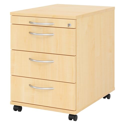 bümö Rollcontainer mit Schubladen, Container abschließbar aus Holz in Ahorn - Rollwagen für's Büro als Schreibtisch Unterschrank, Bürocontainer od. Schreibtischcontainer mit Bogengriffe von bümö