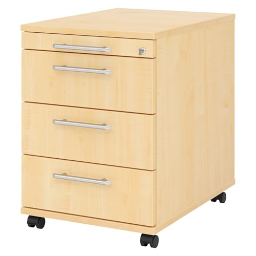 bümö Rollcontainer mit Schubladen, Container abschließbar aus Holz in Ahorn - Rollwagen für's Büro als Schreibtisch Unterschrank, Bürocontainer od. Schreibtischcontainer mit Relinggriffe von bümö