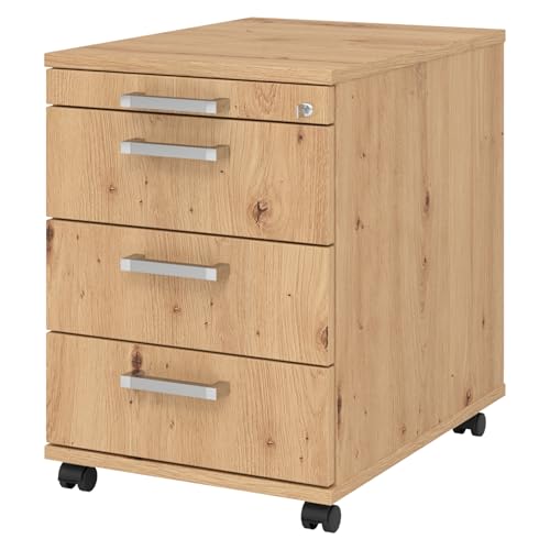 bümö Rollcontainer mit Schubladen, Container abschließbar aus Holz in Asteiche - Rollwagen für's Büro als Schreibtisch Unterschrank, Bürocontainer od. Schreibtischcontainer mit Chromgriffe von bümö