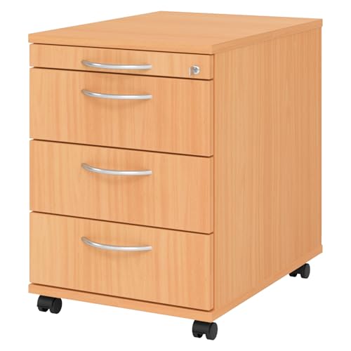 bümö Rollcontainer mit Schubladen, Container abschließbar aus Holz in Buche - Rollwagen für's Büro als Schreibtisch Unterschrank, Bürocontainer od. Schreibtischcontainer mit Bogengriffe von bümö