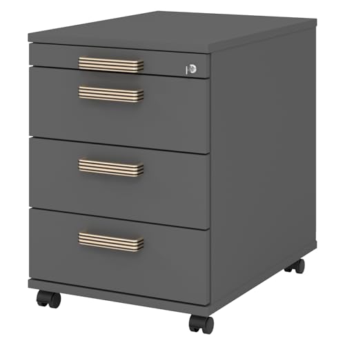 bümö Rollcontainer mit Schubladen, Container abschließbar aus Holz in Graphit - Rollwagen für's Büro als Schreibtisch Unterschrank, Bürocontainer od. Schreibtischcontainer mit Streifengriffe bümö Rollcontainer mit Schubladen, Container abschließbar aus Holz in Graphit - Rollwagen für's Büro als Schreibtisch Unterschrank, Bürocontainer od. Schreibtischcontainer mit Streifengriffe von bümö
