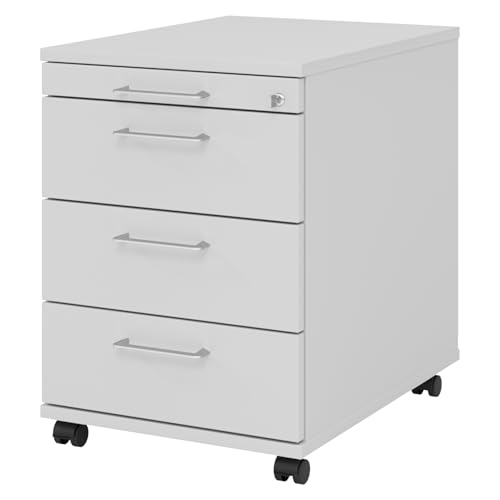 bümö Rollcontainer mit Schubladen, Container abschließbar aus Holz in grau - Rollwagen für's Büro als Schreibtisch Unterschrank, Bürocontainer od. Schreibtischcontainer mit Bügelgriffe von bümö