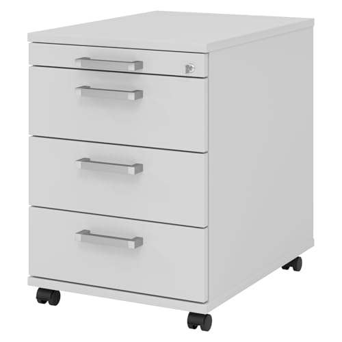 bümö Rollcontainer mit Schubladen, Container abschließbar aus Holz in grau - Rollwagen für's Büro als Schreibtisch Unterschrank, Bürocontainer od. Schreibtischcontainer mit Chromgriffe von bümö