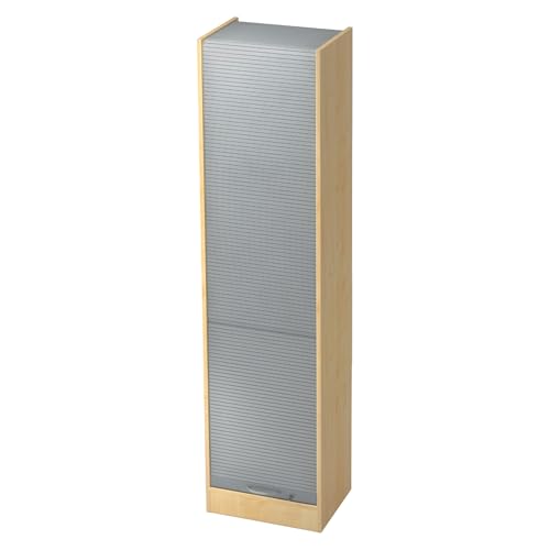 bümö Rollladenschrank in Ahorn/Silber mit Bogengriff - Vertikal Jalousieschrank 50 cm breit, Aktenschrank abschließbar, Büroschrank für Ordner & Co. bümö Rollladenschrank in Ahorn/Silber mit Bogengriff - Vertikal Jalousieschrank 50 cm breit, Aktenschrank abschließbar, Büroschrank für Ordner & Co. von bümö