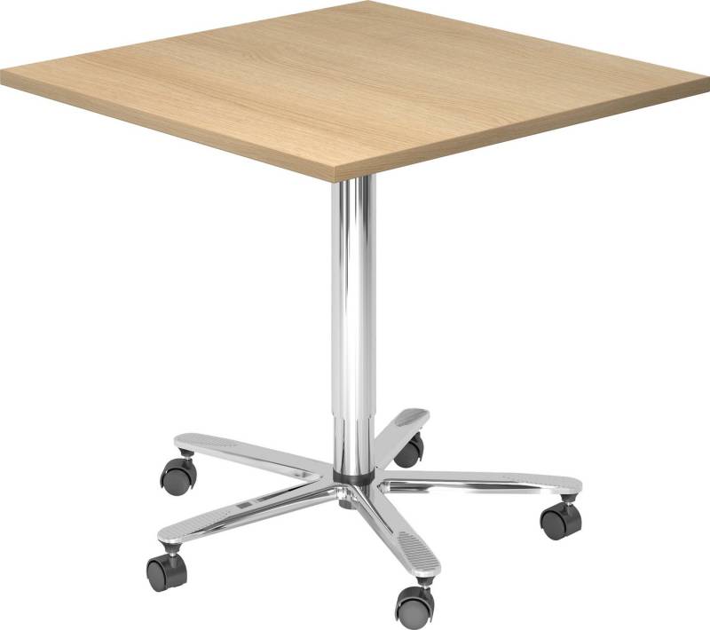 bümö Säulen-Esstisch Säulenhubtisch eckig ST - Arbeitshöhe:, Dekor: Eiche - Gestell: chrom von bümö