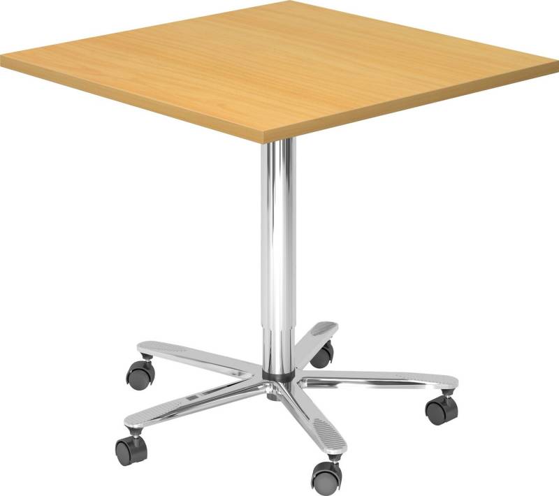 bümö Säulen-Esstisch Säulenhubtisch eckig ST - Arbeitshöhe:, Dekor: Buche - Gestell: chrom von bümö