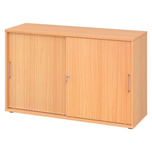 bümö Schiebetürenschrank 2OH - Aktenschrank abschließbar, Sideboard Schrank mit Schiebetüren in Buche, Bügelgriff - Büroschrank aus Holz mit Schiebetür, Büro Kommode für Ordner & Co. bümö Schiebetürenschrank 2OH - Aktenschrank abschließbar, Sideboard Schrank mit Schiebetüren in Buche, Bügelgriff - Büroschrank aus Holz mit Schiebetür, Büro Kommode für Ordner & Co. von bümö