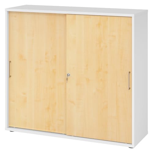 bümö Schiebetürenschrank 3OH - Aktenschrank abschließbar, Sideboard Schrank mit Schiebetüren in Weiß/Ahorn - Büroschrank aus Holz mit Schiebetür, Büro Kommode für Ordner & Co. bümö Schiebetürenschrank 3OH - Aktenschrank abschließbar, Sideboard Schrank mit Schiebetüren in Weiß/Ahorn - Büroschrank aus Holz mit Schiebetür, Büro Kommode für Ordner & Co. von bümö