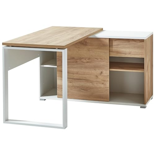 bümö Schreibtisch 120x60 cm mit integriertem Sideboard in Weiß-Eiche, Eckschreibtisch mit Schubladen & Regal - Winkelschreibtisch L-Form, PC Tisch, Computertisch für's Büro, Bürotisch bümö Schreibtisch 120x60 cm mit integriertem Sideboard in Weiß-Eiche, Eckschreibtisch mit Schubladen & Regal - Winkelschreibtisch L-Form, PC Tisch, Computertisch für's Büro, Bürotisch von bümö