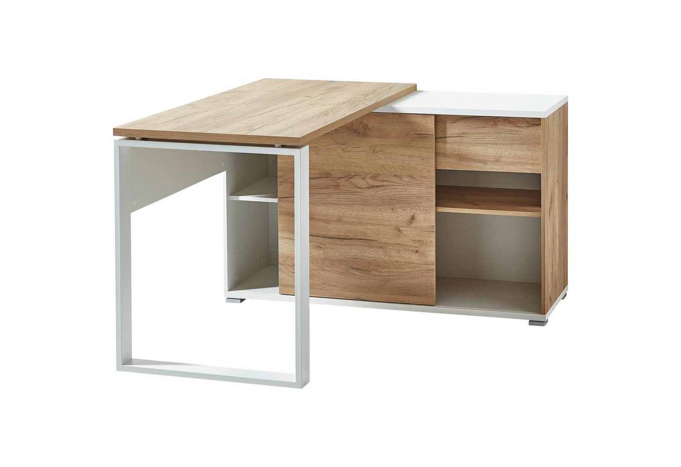 bümö Schreibtisch Homy, mit Sideboard in Weiß-Eiche, 1 Schublade & 4 Regalfächer von bümö