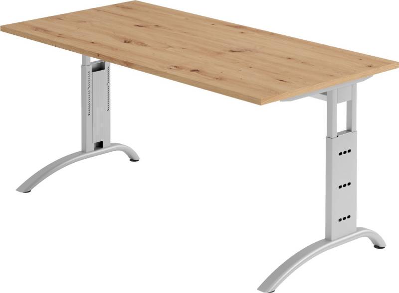 bümö Schreibtisch Serie-F - Arbeitshöhe: höhenverstellbar, Rechteck: 160 x 80 cm - Dekor: Asteiche - Gestell: Silber von bümö