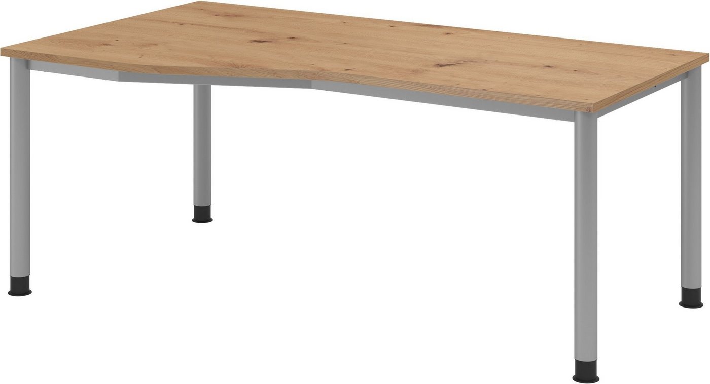 bümö Schreibtisch Serie-H Gestell: Silber - Arbeitshöhe: höhenverstellbar, Freiform: 180 x 100 cm - Dekor: Asteiche von bümö