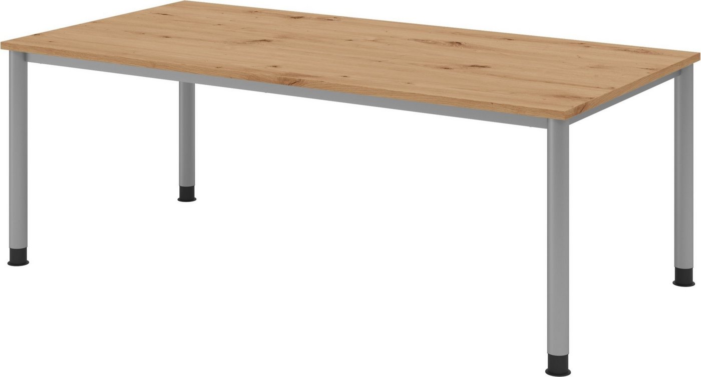 bümö Schreibtisch Serie-H Gestell: Silber - Arbeitshöhe: höhenverstellbar, Rechteck: 200 x 100 cm - Dekor: Asteiche von bümö