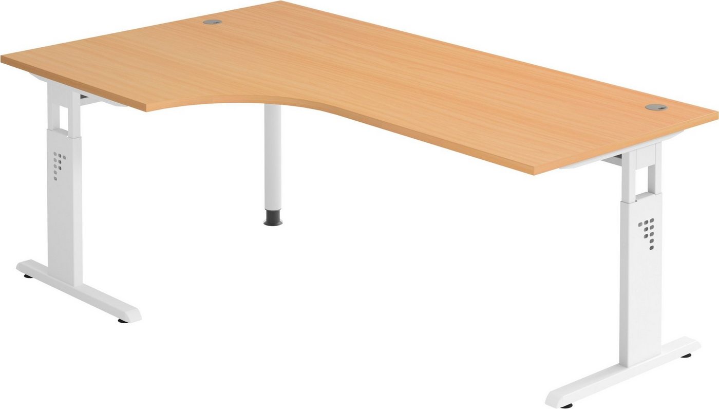 bümö Schreibtisch Schreibtisch Serie-O, Eckform: 200 x 120 cm - Dekor: Buche - Gestell: Weiß von bümö