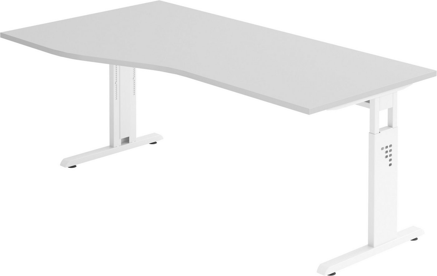 bümö Schreibtisch Serie-O - Arbeitshöhe: höhenverstellbar, Freiform: 180 x 100 cm - Dekor: Grau - Gestell: Weiß von bümö