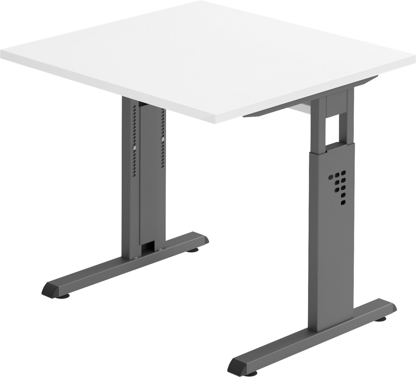 bümö Schreibtisch Serie-O - Arbeitshöhe: höhenverstellbar, Quadrat: 80 x 80 cm - Dekor: Weiß - Gestell: Graphit von bümö