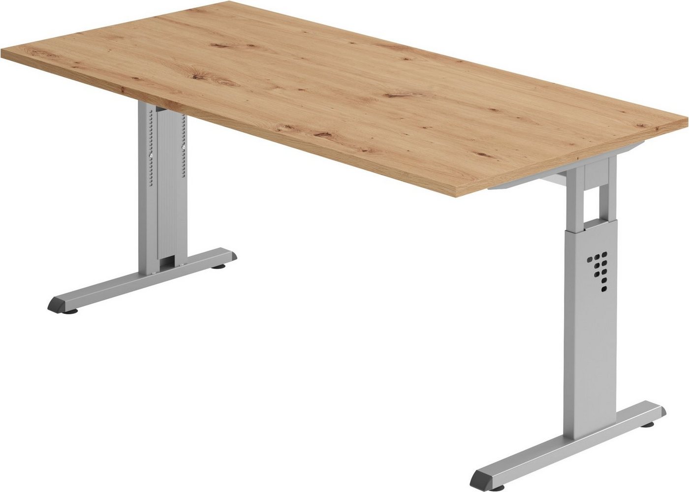 bümö Schreibtisch Serie-O - Arbeitshöhe: höhenverstellbar, Rechteck: 160 x 80 cm - Dekor: Asteiche - Gestell: Silber von bümö