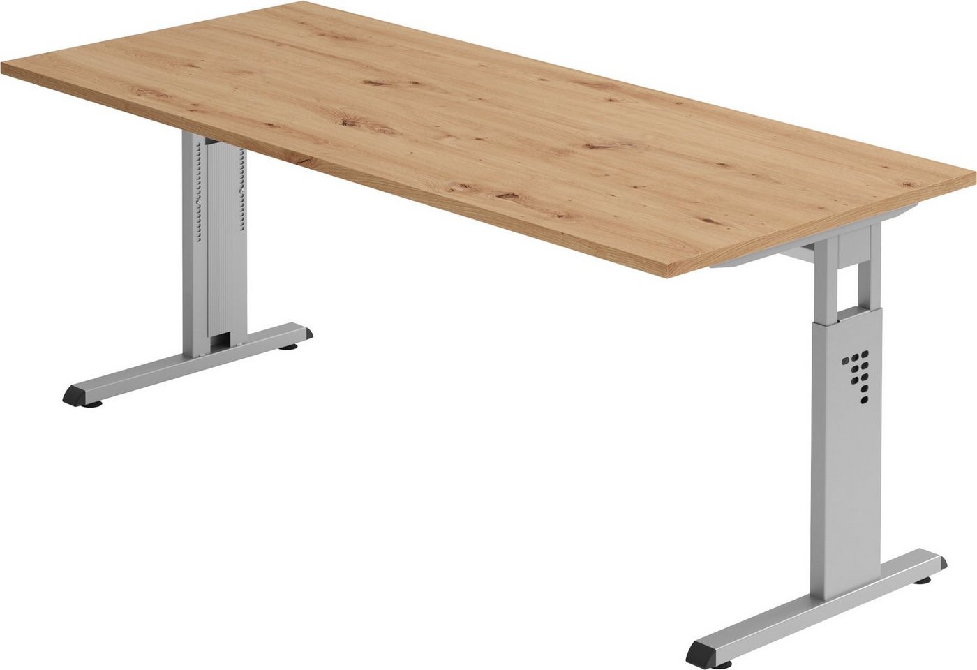 bümö Schreibtisch Serie-O - Arbeitshöhe: höhenverstellbar, Rechteck: 180 x 80 cm - Dekor: Asteiche - Gestell: Silber von bümö